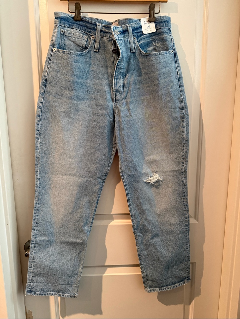J. Crew Light Blue Boyfriend Jeans with Distressed Knee